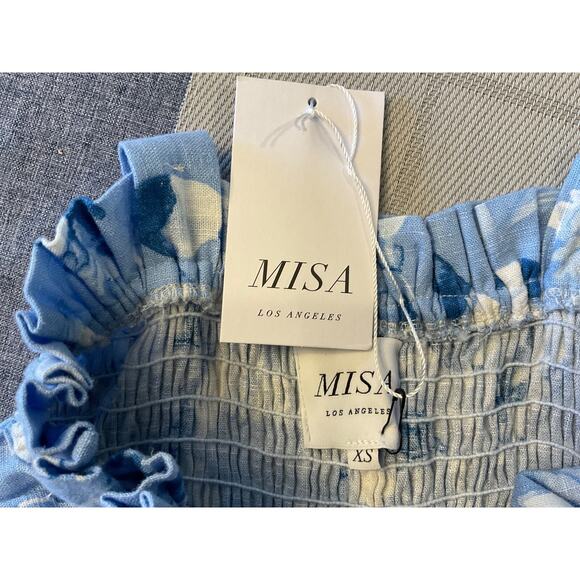 MISA LA “PRIMROSE” 100% BLUE COTTON DRESS ADJ SHOULDER TIES SZ XS MSRP $282 - Picture 5 of 12